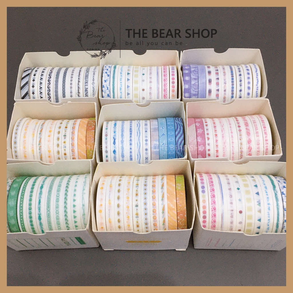 Washi- Set 10 cuộn băng dính washi nhiều màu sắc dùng trang trí scrapbook - Album - Sổ tay quà 8 tháng 3 - The Bear Shop