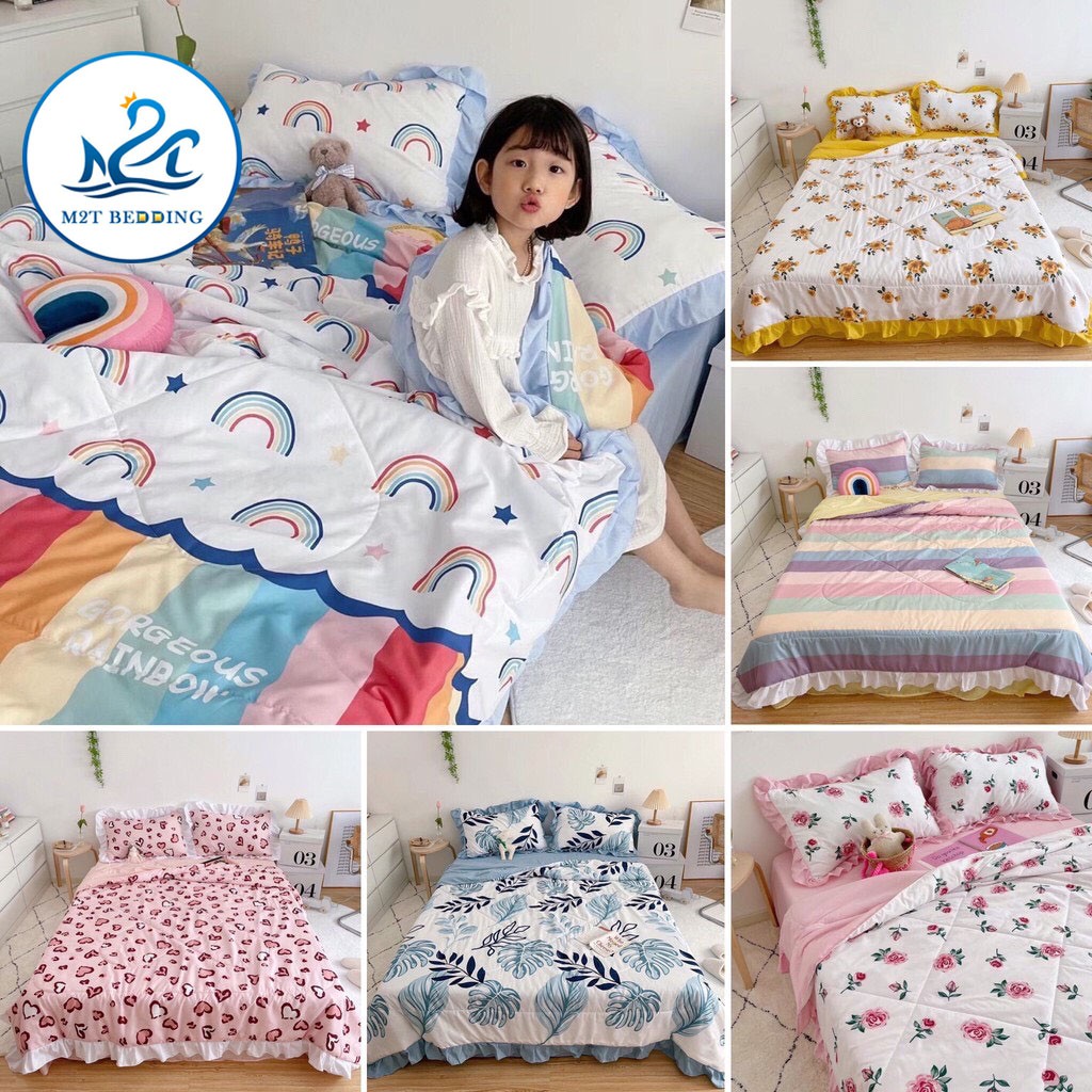 Bộ chăn ga gối Cotton Đũi Bèo M2T bedding chăn ga Hàn Quốc miễn phí bo chun drap ga giường | BigBuy360 - bigbuy360.vn