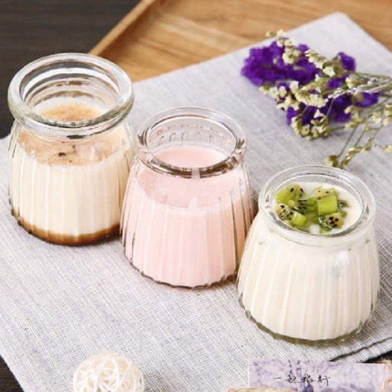 LỌ SỮA CHUA THUỶ TINH SỌC NỔI- NẮP NHỰA -120ml