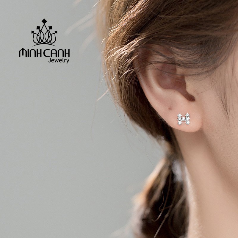 Hoa Tai Bạc Chữ H Đính Đá - Minh Canh Jewelry