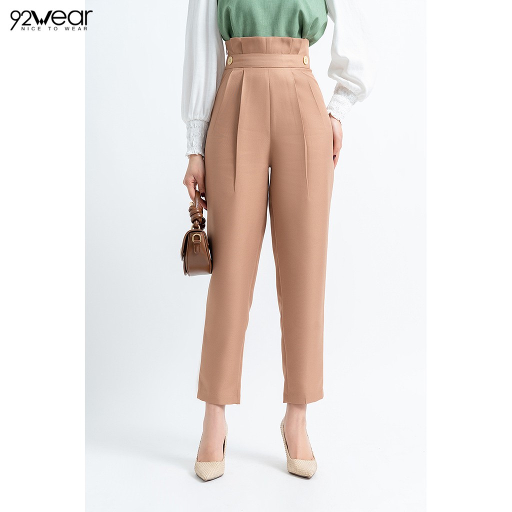 Quần baggy nữ cạp cao gấp ly QAW0680 - 92WEAR | BigBuy360 - bigbuy360.vn