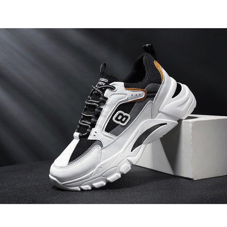 Giày sneaker nam Viền Số 8 Phản Quang 2 màu đen và trắng siêu đẹp