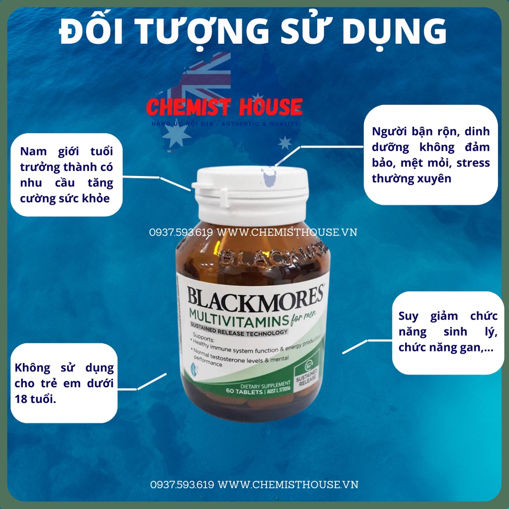 [Hàng chuẩn Úc] Vitamin tổng hợp cho Nam/đàn ông - Blackmores Multivitamin for Men 60V/90/150V