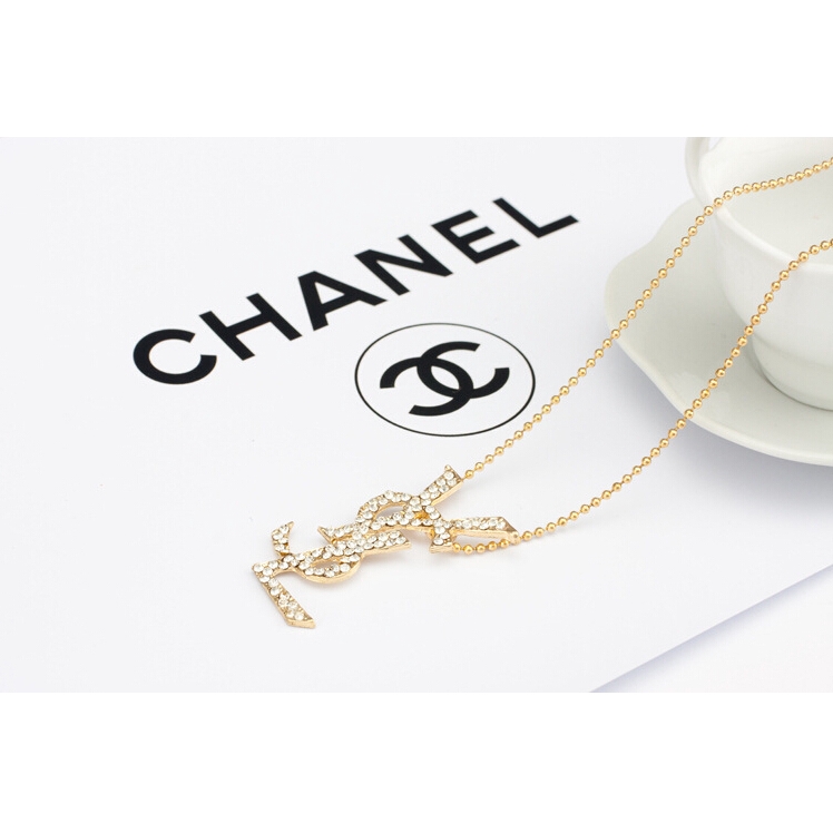 Dây Chuyền Mặt Chữ ysl Đính Đá Kim Cương Phong Cách Hàn Quốc Cho Nữ