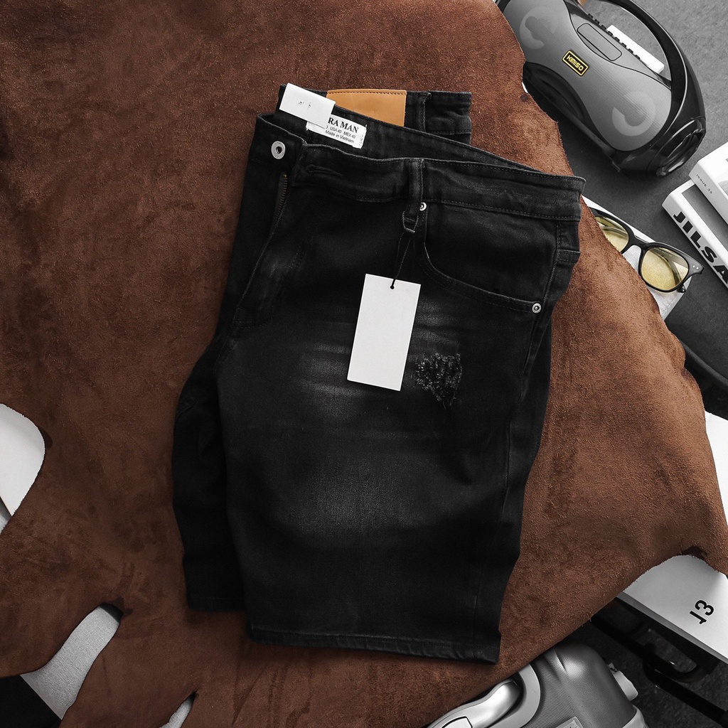 Quần Short Bò Nam Bigsize màu đen hàng xuất khẩu chất Jean co giãn ôm dáng bền màu