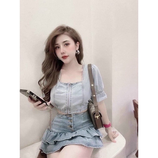 váy jean 2 tầng xoè siêu xinh