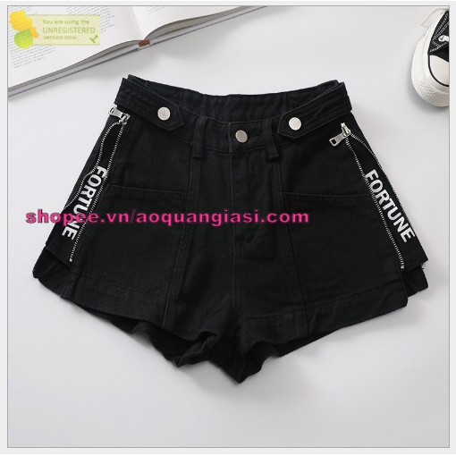 quần sooc nữ phối chữ + dây kéo mt1005 màu đen size s,m,l AQGS.com thời trang hot girl cực sành điệu