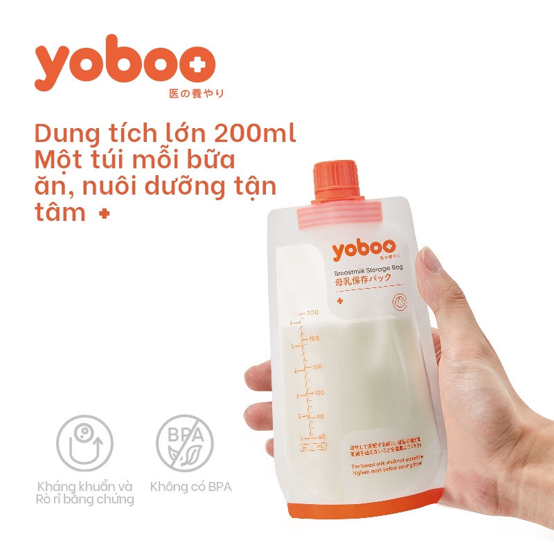 Set 90 túi trữ sữa mẹ Yoboo YB-004 có nắp vặn dung tích 200ml chất liệu PET an toàn cho bé - Hàng chính hãng