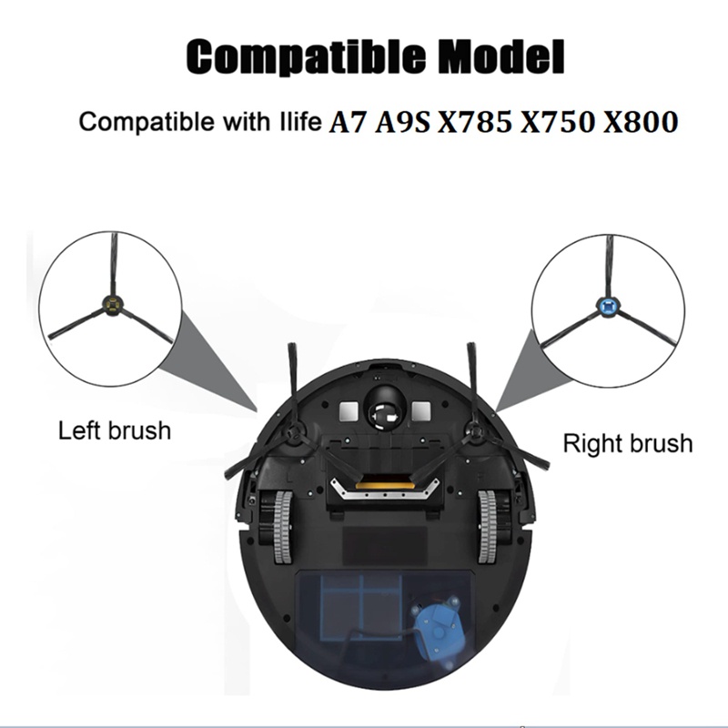 Bộ phận thay thế 6PCS cho Robot hút bụi Ilife A7 A9S X785 X750 X800 Phụ kiện máy hút bụi có thể giặt được Bàn chải bên chính