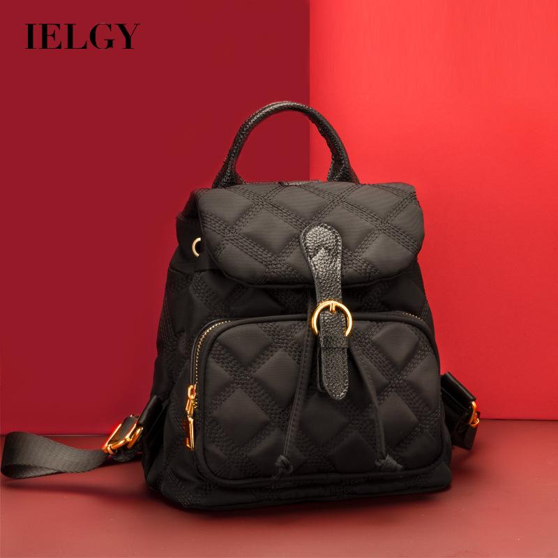 Balo IELGY màu trơn họa tiết hình thoi đơn giản phong cách Hàn Quốc dành cho nữ