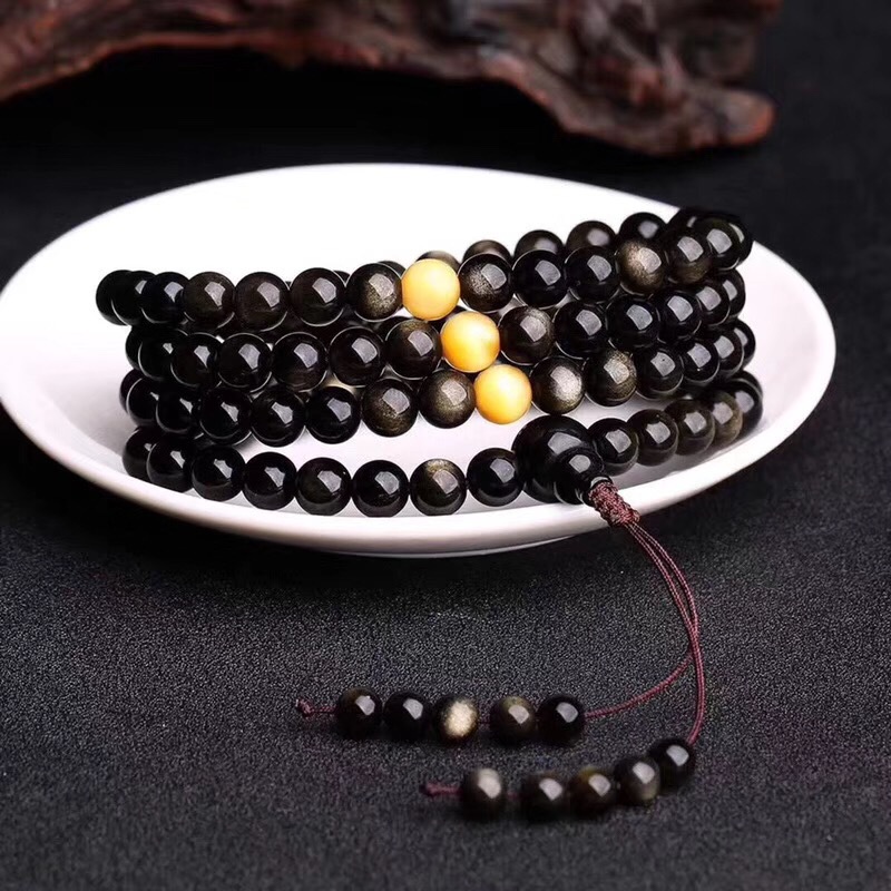 Vòng tay đá núi lửa Obsidian đổi màu vàng đen chuỗi 108 hạt/Vòng tay phong thủy tài lộc💕FREESHIP 50k💕-Những Điều Bình An