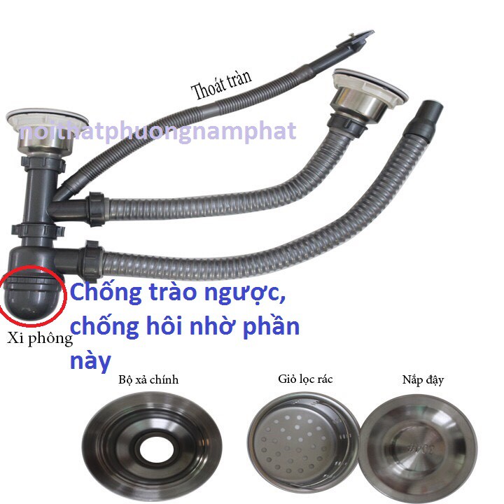 Bộ Xả Chậu Rửa Chén Bát 2 HỘC CÓ THIẾT KẾ CHỐNG HÔI bầu xả 110mm dành cho chậu 2 hộc sát nhau XẢ CHẬU DẬP 2 HỘC