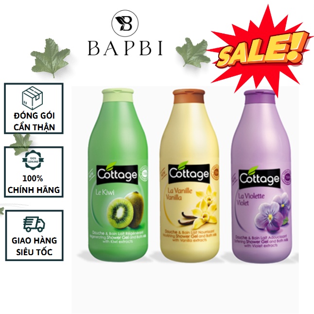 Sữa Tắm Trắng Da Cottage 750ml Chiết Xuất Tự Nhiên Chính Hãng Pháp