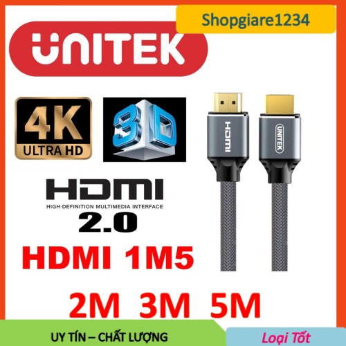 Cáp HDMI UNITEK Ultra 4K 1M5/ 2M/ 3M/ 5M- Chính Hãng UNITEK, Full Box, Bảo Hành 12 Tháng