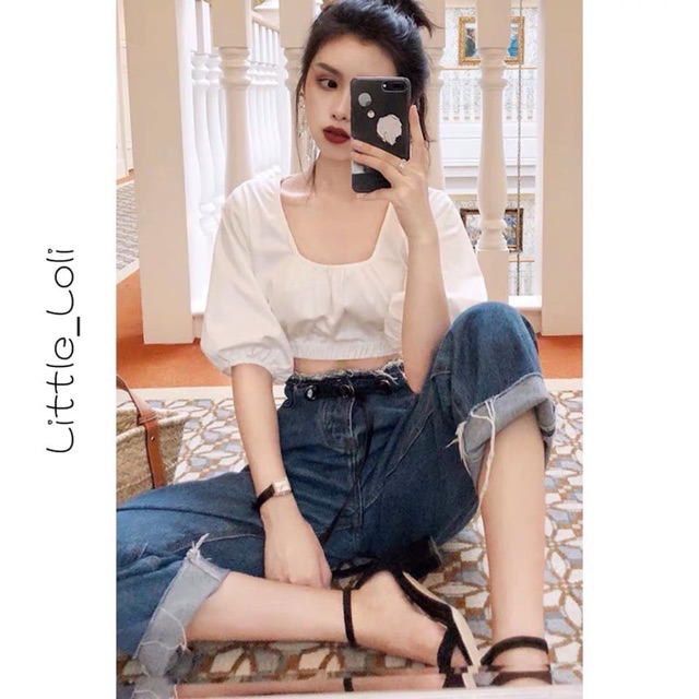 Áo crop tay lỡ chất thô lụa mềm