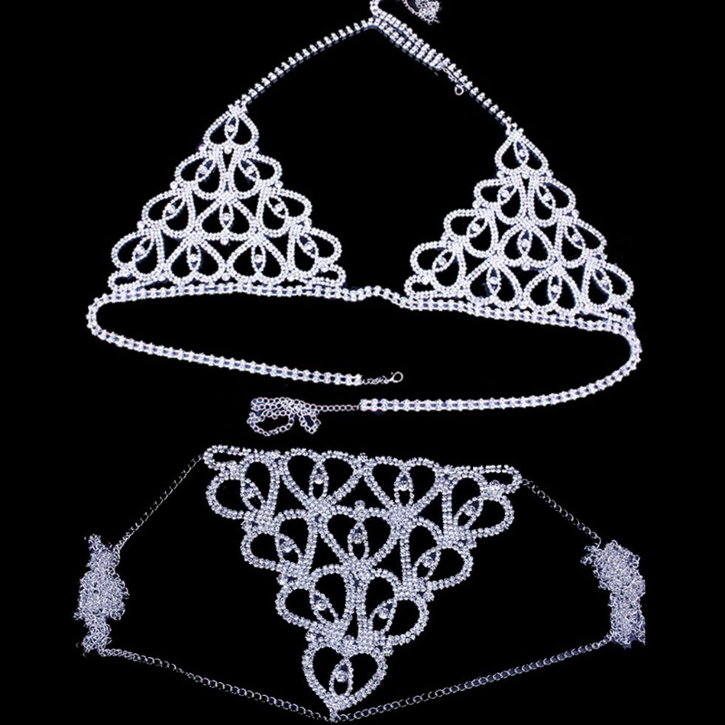 Youyo Bộ Bikini Dây Xích Kim Tuyến Hình Trái Tim Rỗng Đính Đá Pha Lê Lấp Lánh Quyến Rũ Cho Nữ Cl