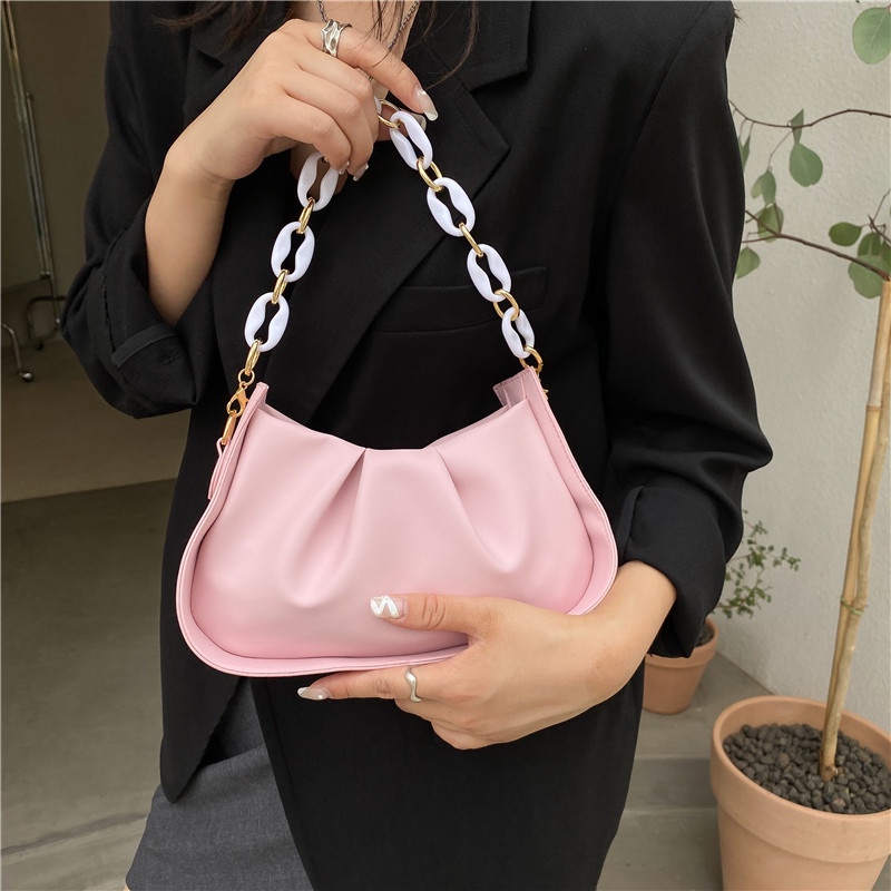 Túi đeo chéo vai IELGY hình đám mây đơn giản có dây xích phong cách Hàn Quốc dành cho nữ