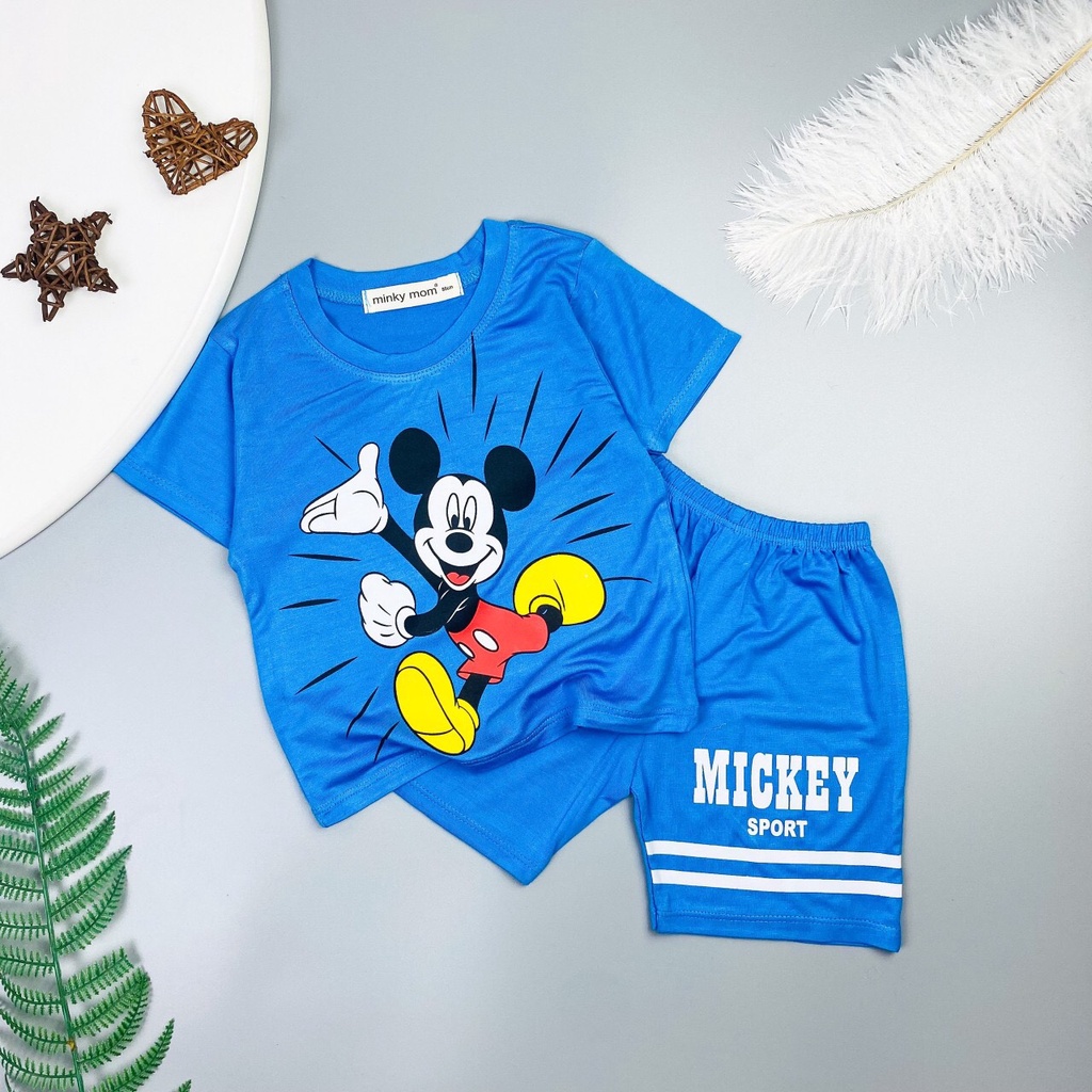 Bộ Quần Áo cộc Tay Minky Mom, Vải Thun Lạnh Thoáng Mát, in hình Mickey. Size 80 - 170 MMCT11