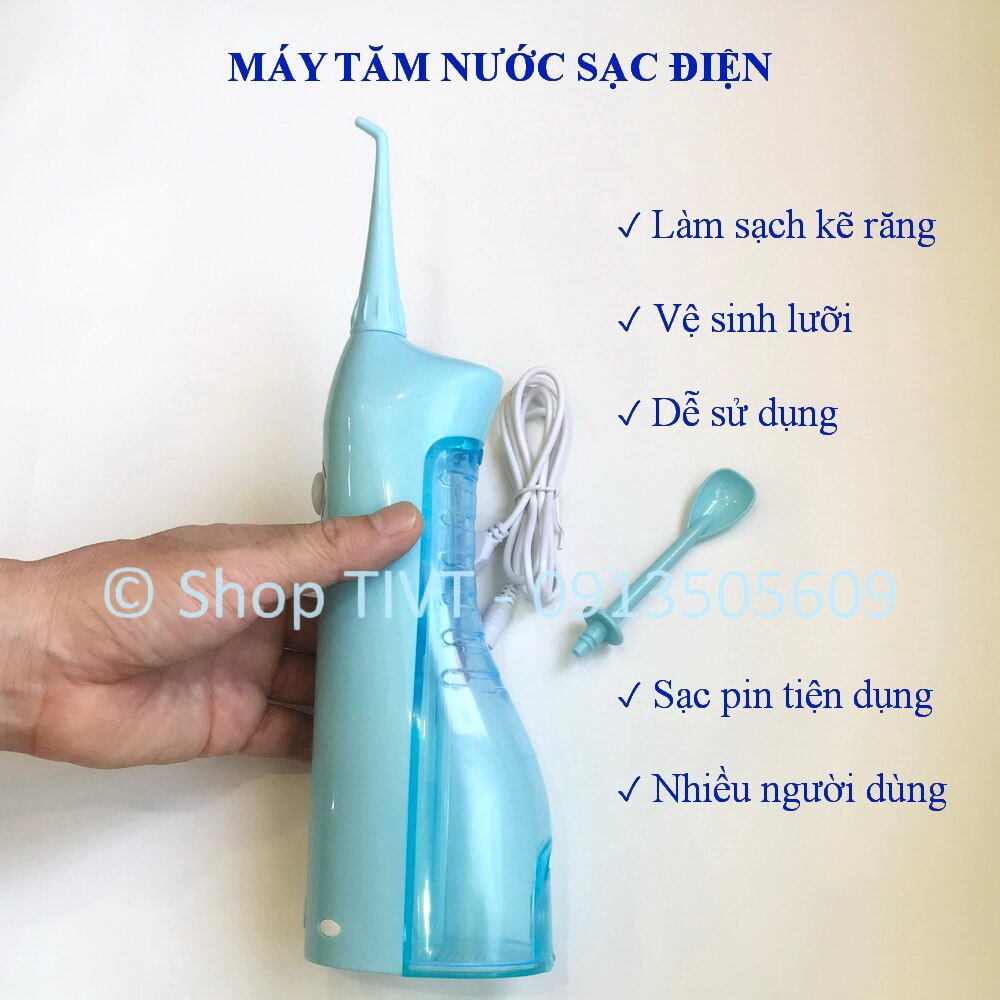 Tăm nước động cơ điện, pin sạc an toàn, tiết kiệm, áp lực mạnh, không ồn, dễ sử dụng, ngăn mảng bám, cao răng-TIVT