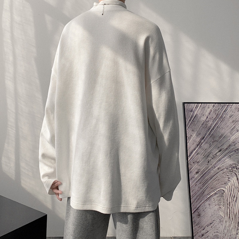 ✦AFFLIGA✦ Áo Sweater Cổ Cao Tay Dài Oversize Màu Trắng Thời Trang Cho Nam