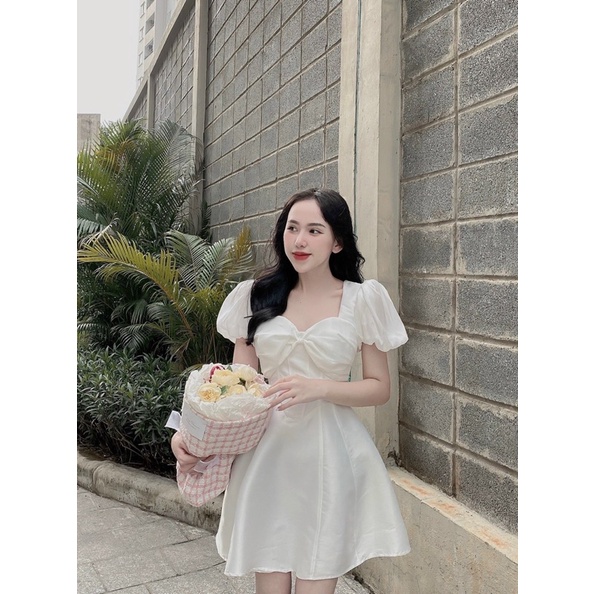 Váy nữ đi tiệc đính nơ tay bồng 🌾FREESHIP 🌾 Váy công chúa đi  tiệc dáng ngắn thiết kế cơ bản tay bồng đen trắng nâu