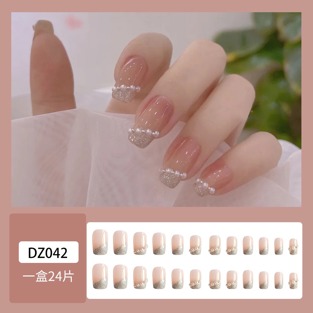 Móng tay giả thiết kế giá rẻ đẹp đính ngọc màu hồng có hộp Nail box đẹp MINIGIRL MG19