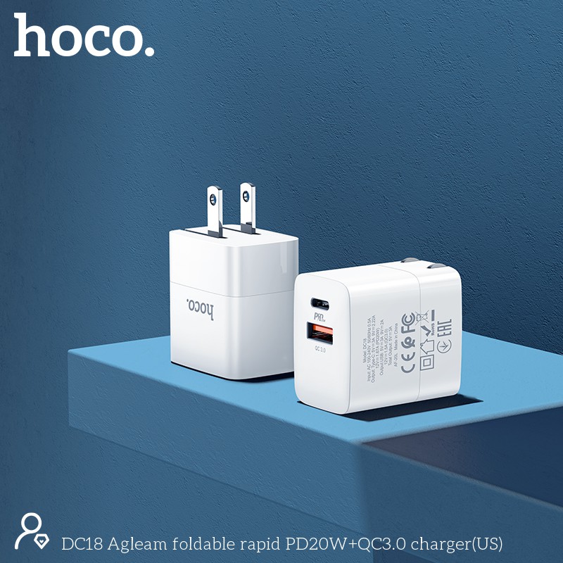 Cóc sạc nhanh Hoco DC18 cổng USB và cổng Type-C QC3.0 20W - Tương thích nhiều thiết bị