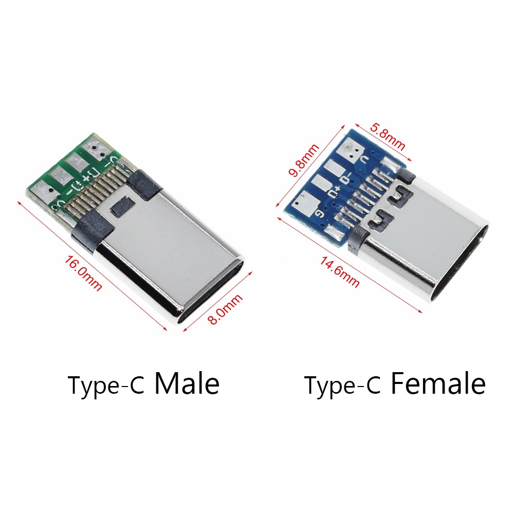 Set 10 đầu nối chuyển đổi bo mạch PCB cắm đầu/cổng vỏ đồng USB 3.1 Type C dây cáp hàn truyền dữ liệu sạc 12/24 chấu