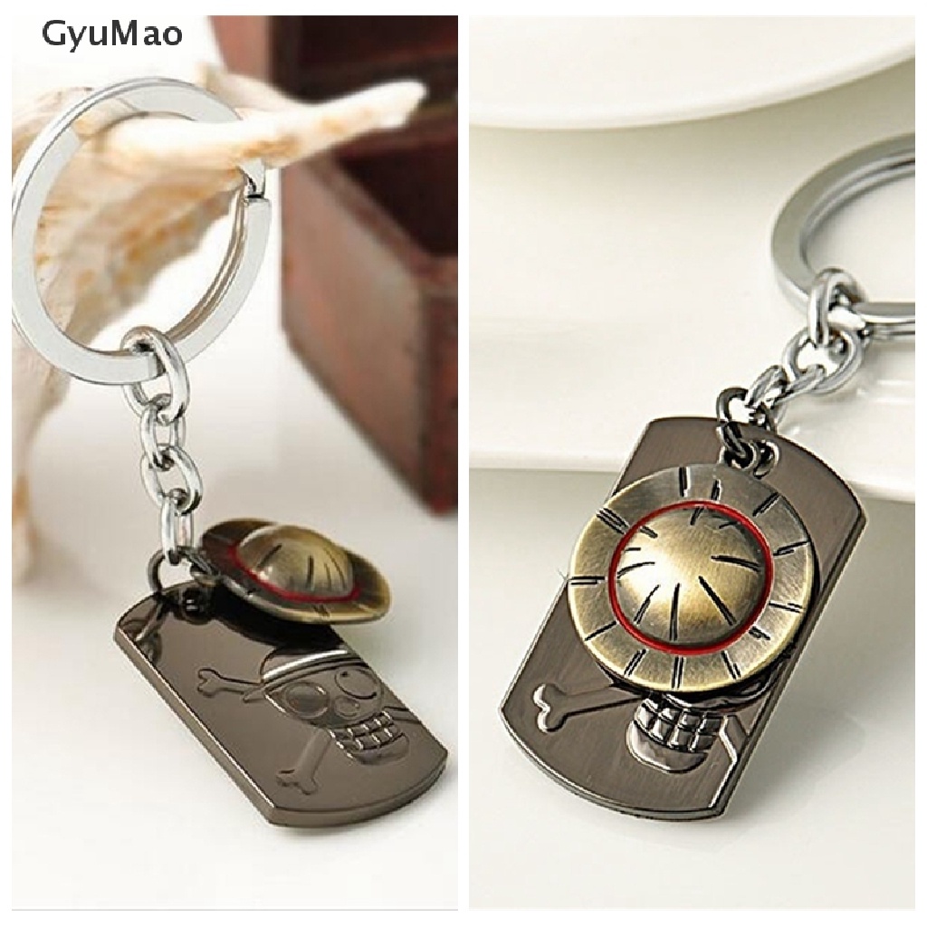 [cxGYMO] Fashion Anime One Piece Luffy Straw Hat Skull  Stainless Steel Keychain Key Ring  HDY