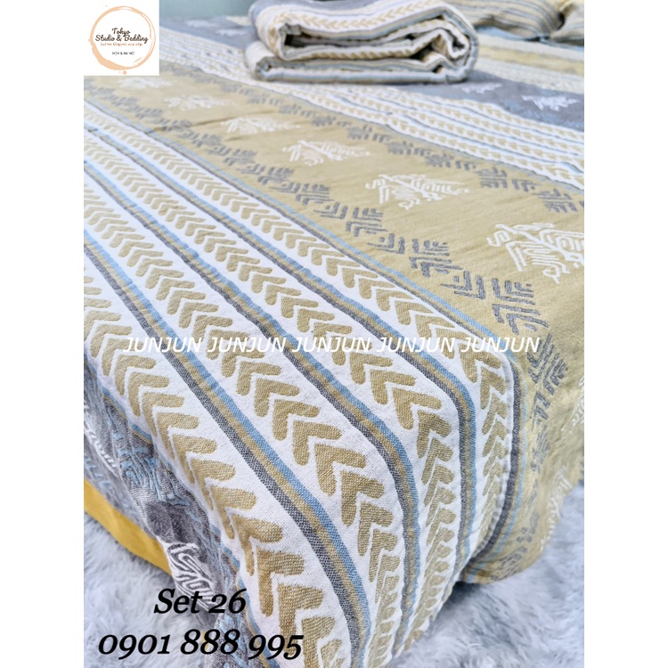 N14_Set Chăn Ga Gối vải Xô Organic cotton dòng Basic/phổ thông