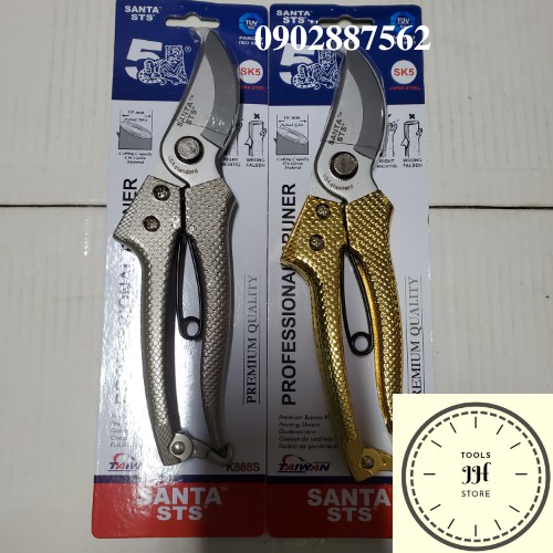 kéo cắt cành cây santa vẩy cá hàng cao cấp (cán vàng bạc) mỏ cong
