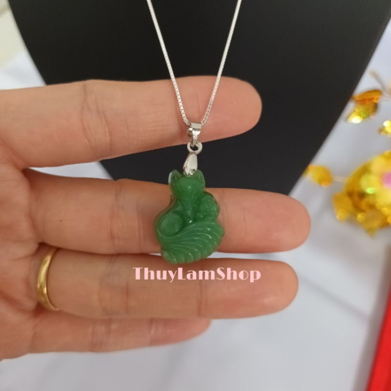 Vòng cổ dây chuyền bạc 925 vĩnh viễn bảo hành mix hồ ly ôm hoa xanh