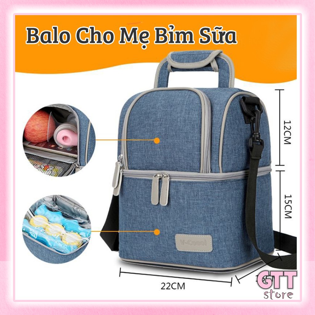 Balo bỉm sữa giữ nhiệt cao cấp Vcool 2 in 1 đựng đồ đa năng cho mẹ và bé gọn nhẹ tiện lợi phong cách thời trang BL03