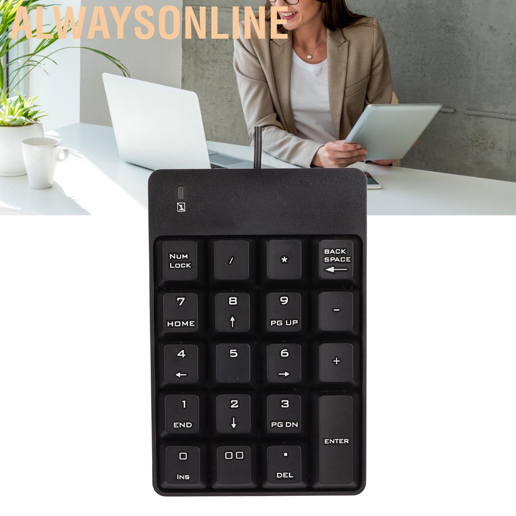 Alwaysonline Number Pad Wired 19 Key USB Interface Drive Free Portable Black Laptop Numeric Keypad for Office Bank Super Market