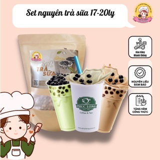 Set nguyên liệu trà sữa vị socola, vị matcha, vị hồng trà 17-20ly