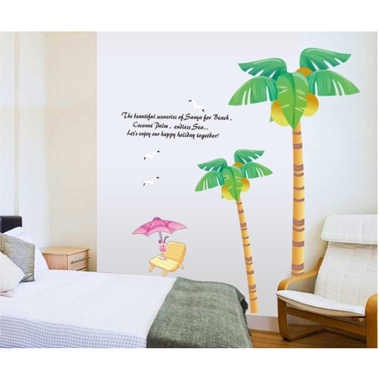 Decal trang trí tường - Cây Dừa hoạt hình xinh cho bé ( size lớn 2 tấm )