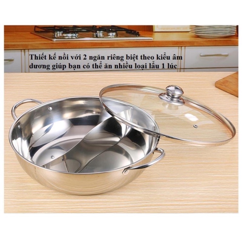 Nồi lẩu 2 ngăn inox size 30cm tiện lợi