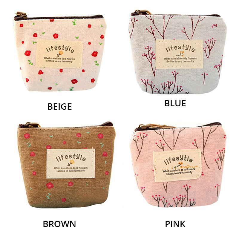 Coin Bag Mini Floral Canvas Coin Cases Keys Bags Zip Wallet
