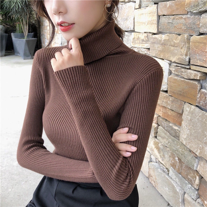 Áo Len Tay Dài Cổ Lọ Màu Trơn Đơn Giản Thời Trang Mùa Thu