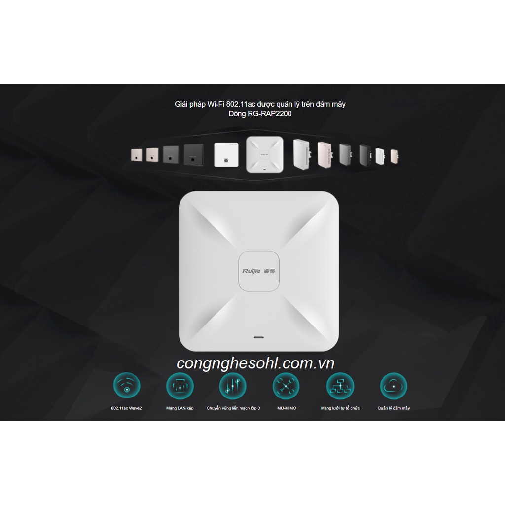 Bộ phát Wifi ốp trần hoặc gắn tường RUIJIE RG-RAP2200 chuyên dụng 110 user + nguồn RG-E-120. Hàng chính hãng