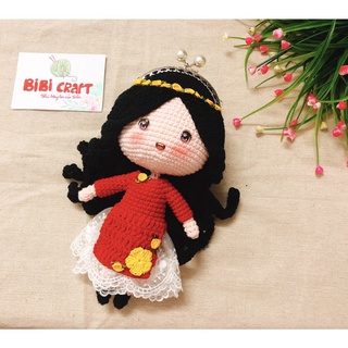 Túi búp bê len khóa khung cho bé mẫu áo dài tết, áo dài việt nam