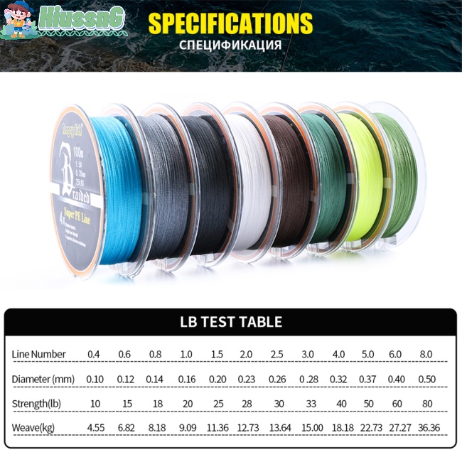 Cuộn Dây Câu 4 Sợi Bện 100m/109yds Siêu Bền 10LB-80LB Màu Đen