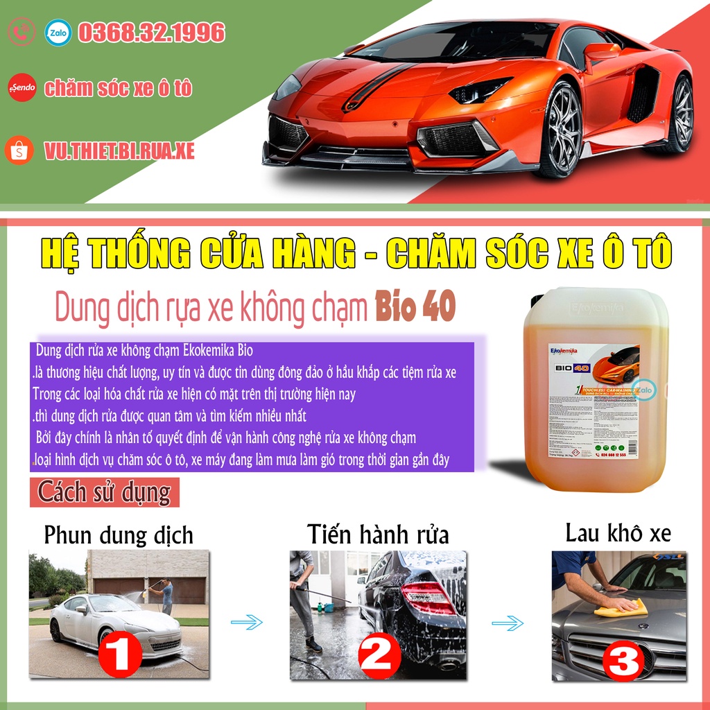 Dung Dịch Rửa Không Chạm, Nước Rửa Xe Ô Tô, Xe Máy Không Chạm Bio 40 - 5L tặng khăn lau đa năng