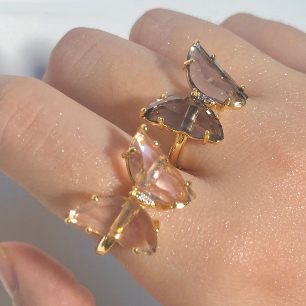 Bộ Vòng Cổ + Bông Tai + Nhẫn Hình Bướm Đính Đá Lấp Lánh Cho Nữ