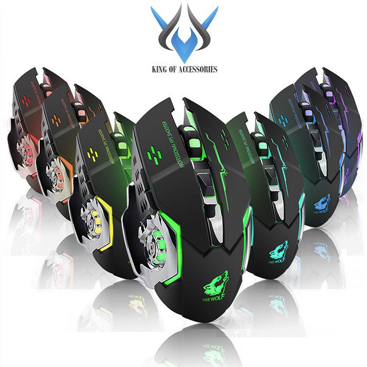 Chuột chuyên Game không dây pin sạc FreeWolf X8 - Led 7 màu tự chuyển