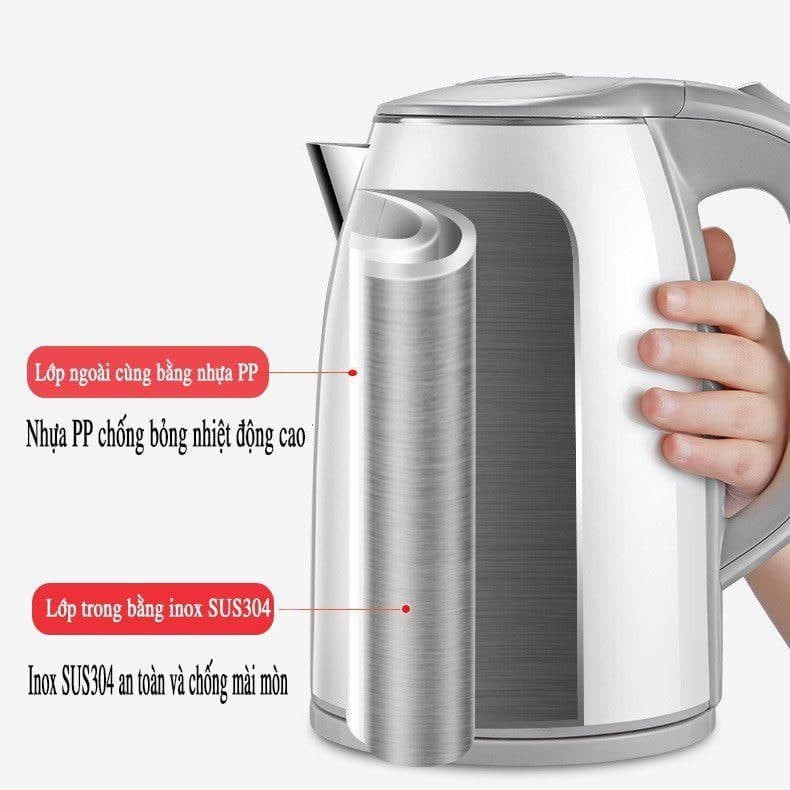 Ấm đun nước siêu tốc Yoice, bình đun nước siêu tốc inox 304 cách điện cách nhiệt 2 lớp công suất mạnh