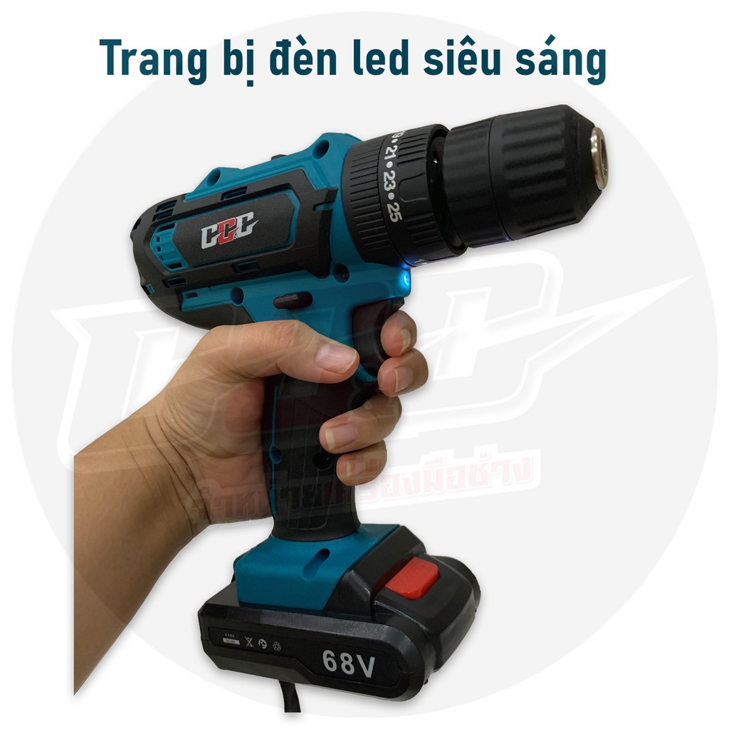 Máy khoan pin 68v GT1009, có chế độ khoan búa khoan tường gạch - Trang bị đèn LED siêu sáng | Tặng Vali + bộ phụ kiện