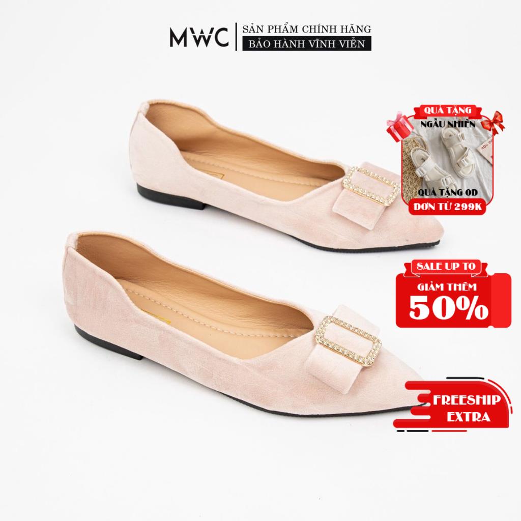 Gi ày Búp Bê Nữ MWC - Búp Bê Mũi Nhọn Da Lộn Phối Khóa Siêu Xinh - NUBB -13001