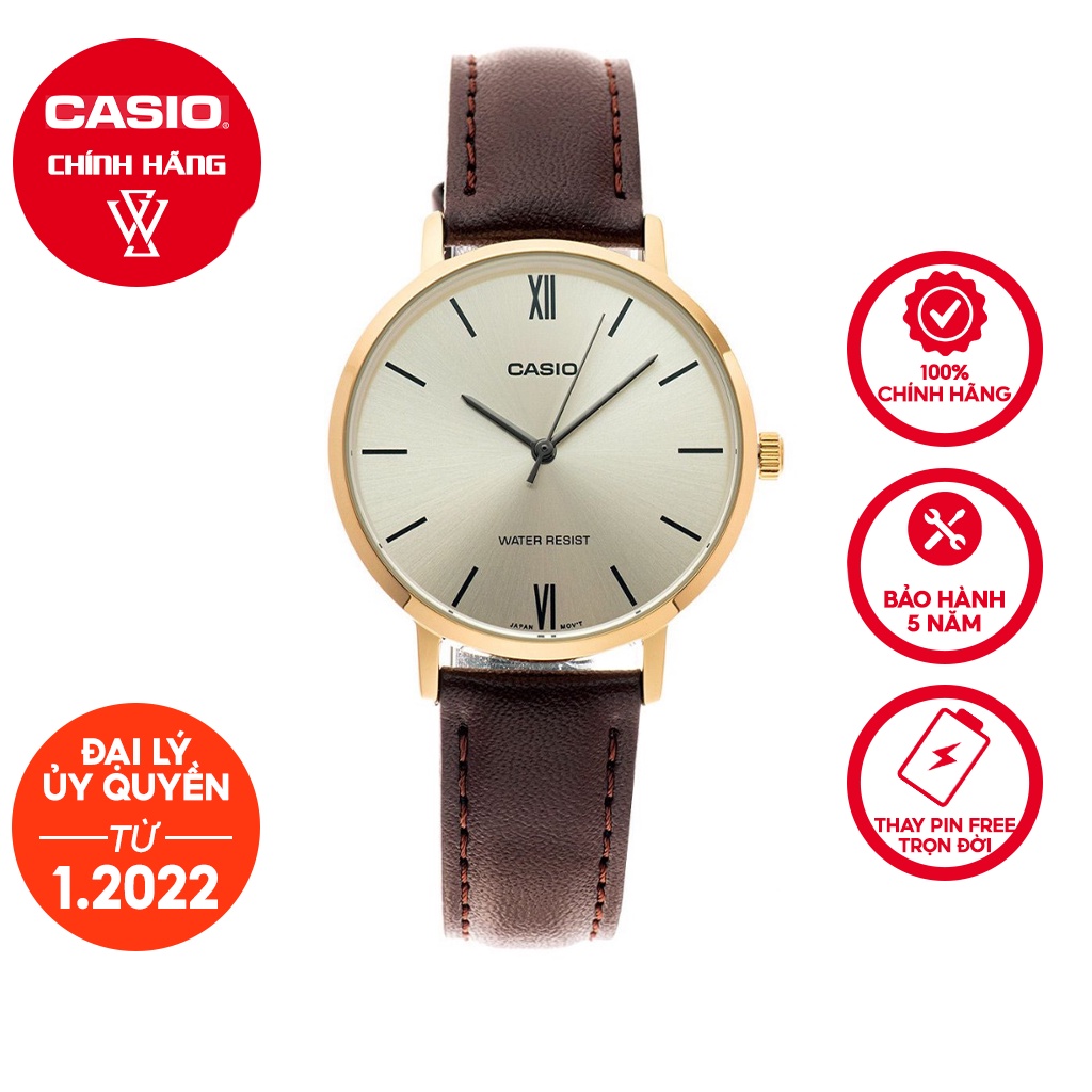 Đồng Hồ Quartz Nữ Casio WATCHSTORE LTP-VT01GL-9BUDF Thiết Kế Kính Khoáng 34mm, Dây Đeo Da Và Vỏ Thép Không Gỉ