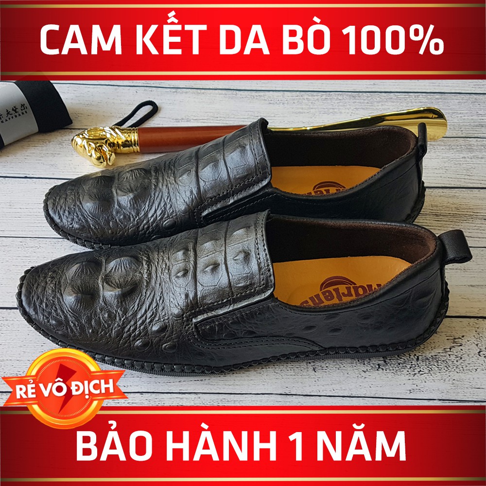 Giày Lười Nam Da Bò Vân Cá Sấu Giày Nam Da Thật (Có Video - Ảnh Shop Chụp) - BH 1 Năm